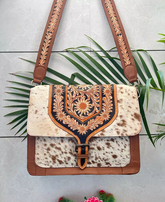 Cowhide Leather Tooled Carving Bag