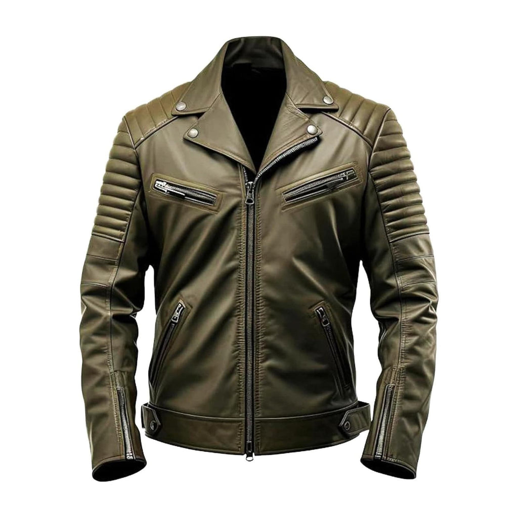 Men’s Army Green Black Genuine Leather jacket