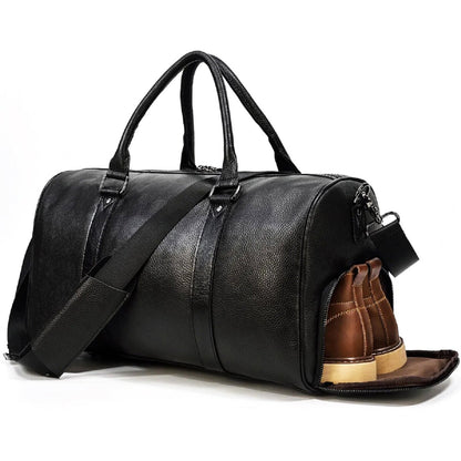 Real Leather Weekender Bag With Shoe Compartment