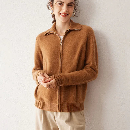 Women’s 100% Pure Cashmere Lapel Zip Cardigan 1 M