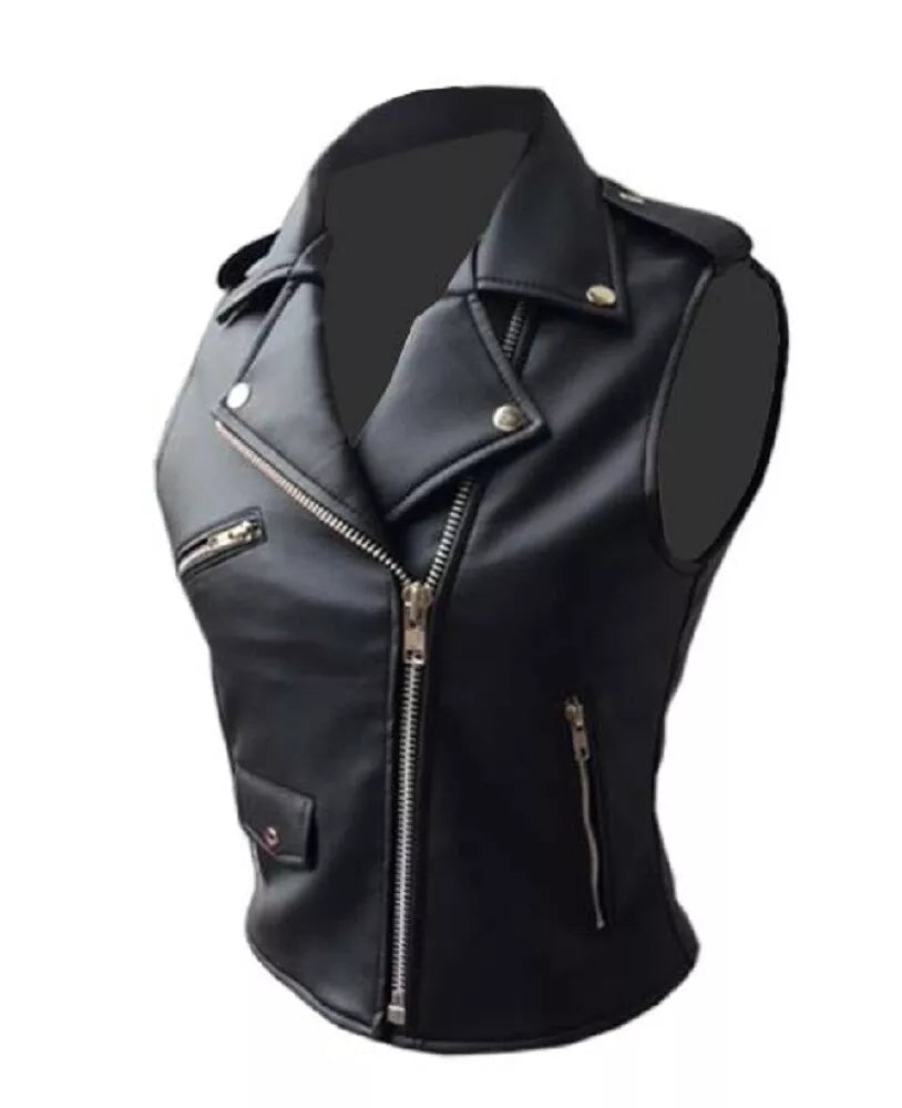 Genuine Leather Women's Biker Vest