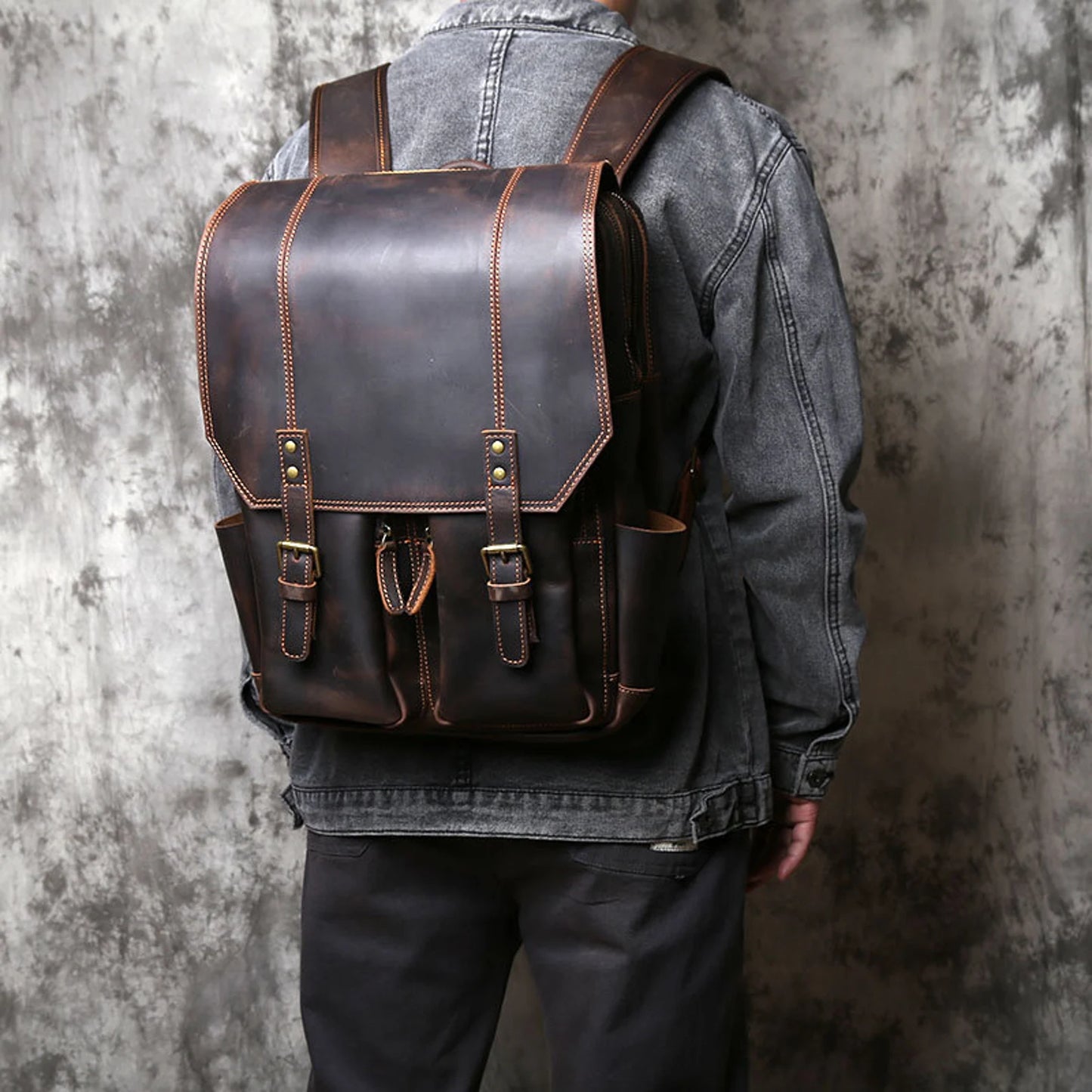 Genuine leather Rucksack Retro Style