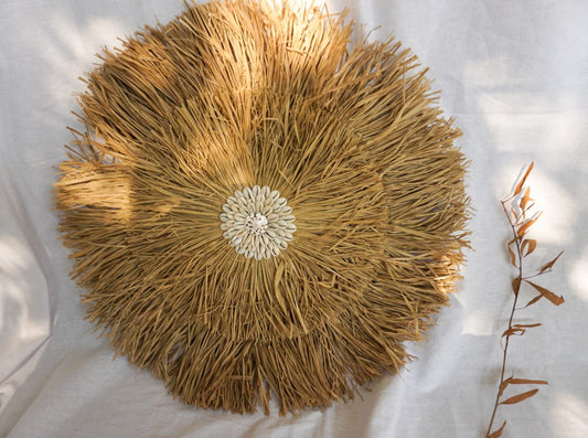 Natural Seagrass fringe round wall decor