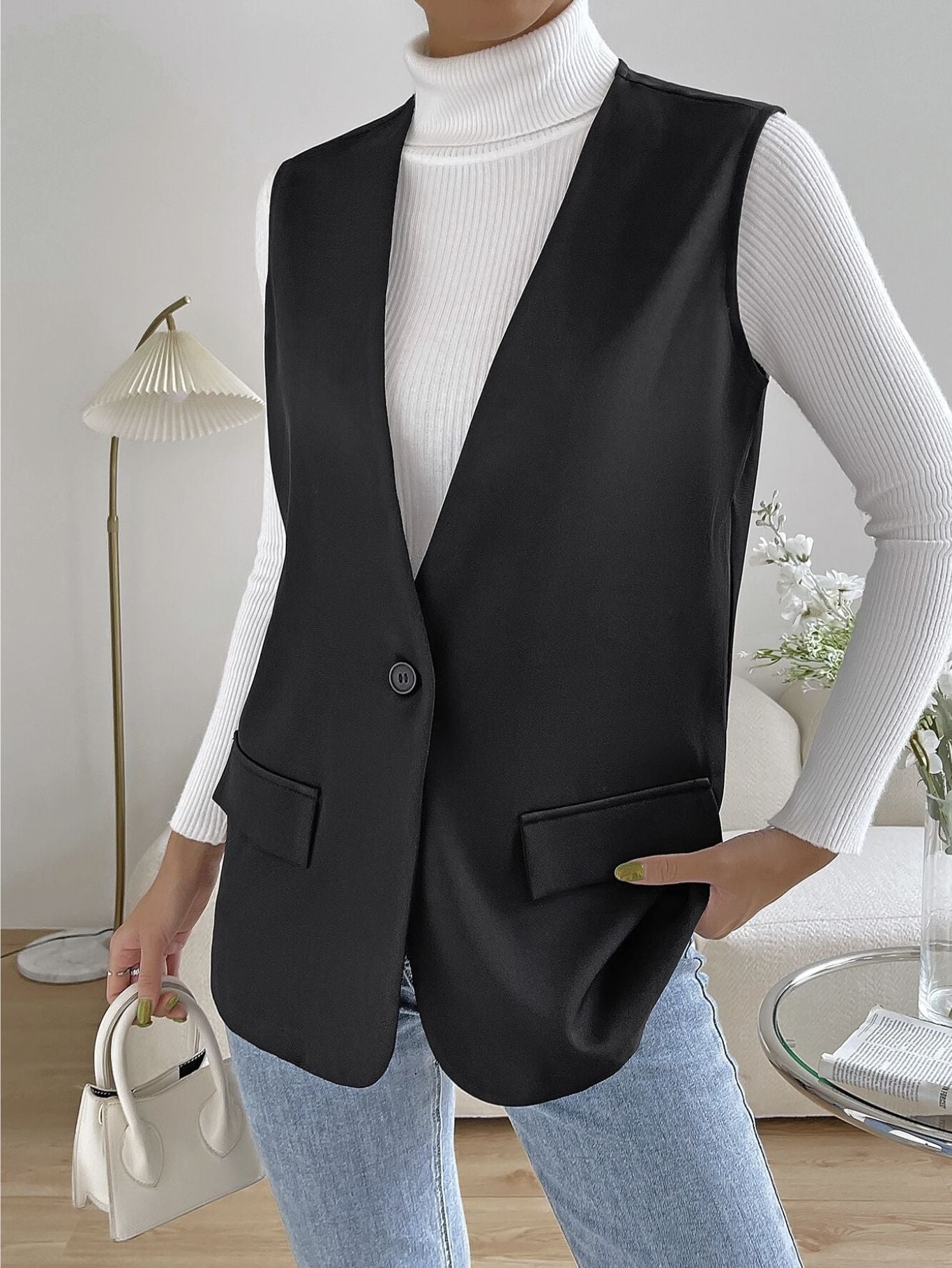 women's oversized v neck vest