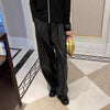 Women black sheepskin leather wide leg trousers 1 S