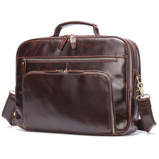 Brown Leather Briefcase Laptop Bag for Men