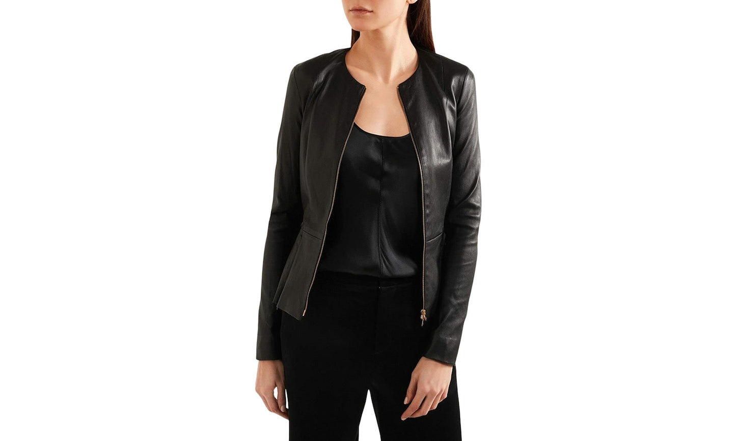 Women's Lambskin leather Collarless Jacket