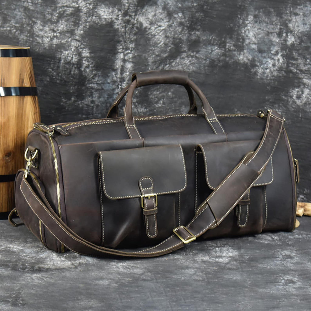 Leather Garment Bag with Shoe Compartment