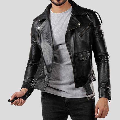 biker black leather jacket men