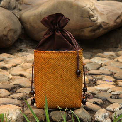 Bamboo Woven Women’s Crossbody Bag With Drawstring Closure