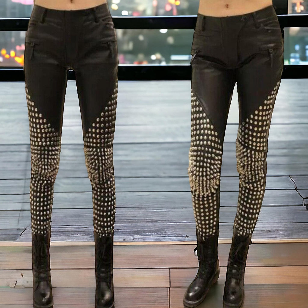 Women's Studded Gothic Leather Pants