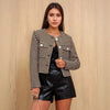 Round Neck Houndstooth Tweed Cardigan Sweater