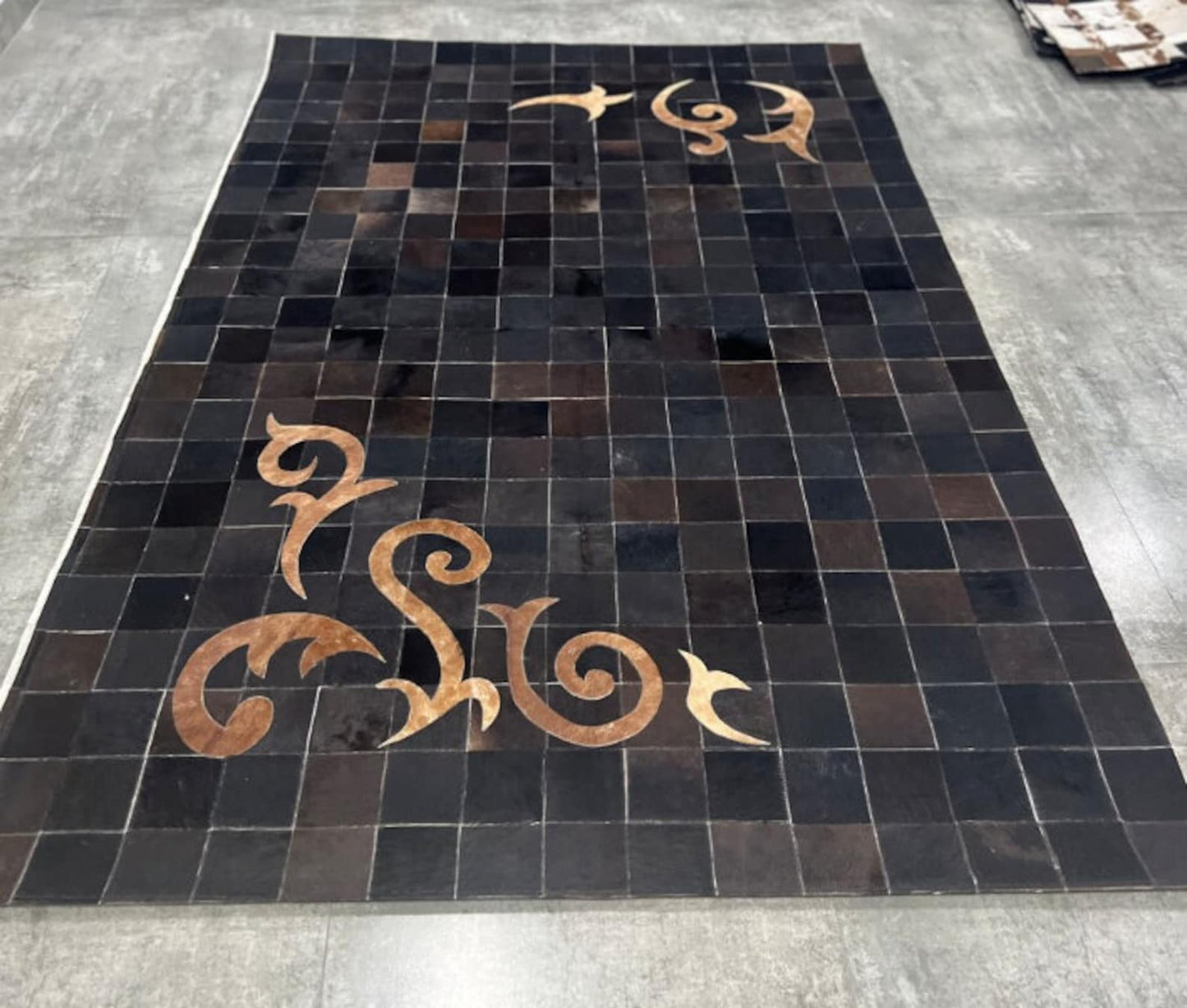 Genuine Cowhide And Leather Patchwork Rug