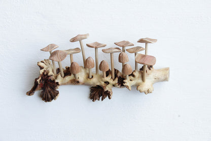 Wooden Sculpture Hanging Mushroom Wall Art