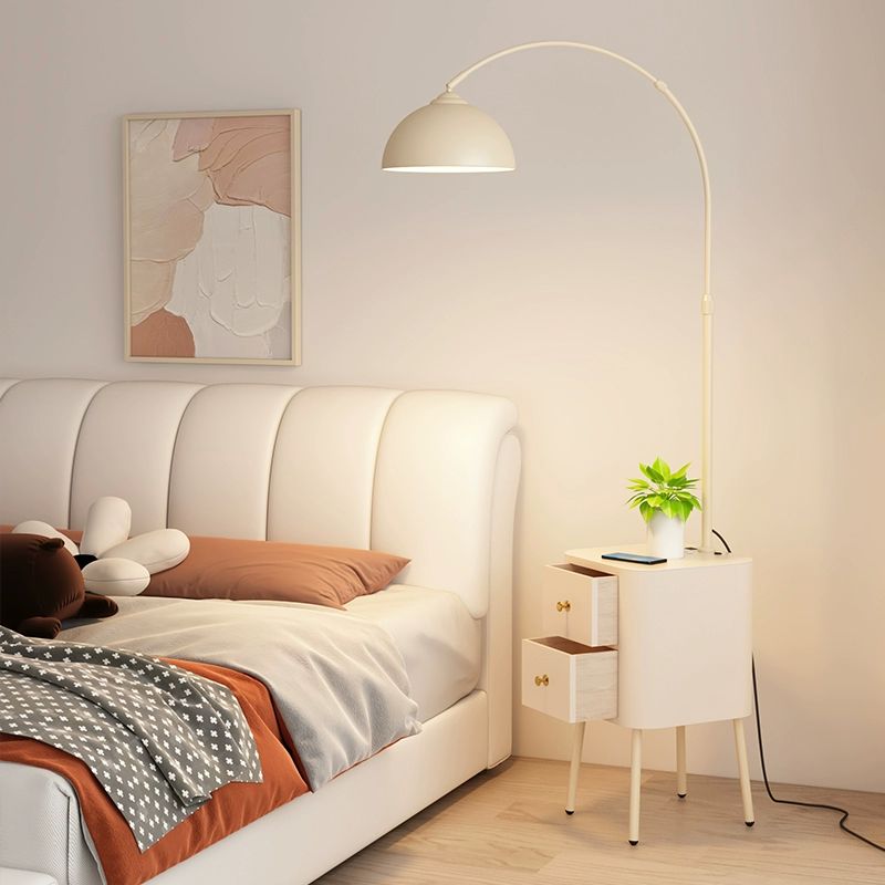 Floor Arc Lamp with Table, Drawer and Wireless Charger