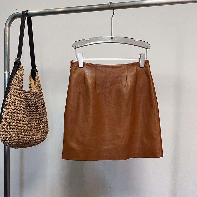 Women’s Genuine Leather Mini Skirt High Waist
