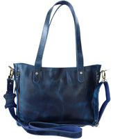 Blue Leather Tote Handbag