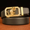 Men’s Full-Grain Leather Belt with Monkey Zodiac Gold Buckle