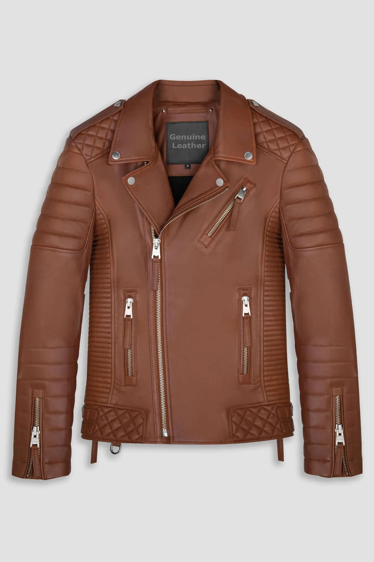 Men's Brown Genuine Leather Slim Fit Biker Jacket