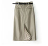 Genuine Leather Skirt High Waisted Slim Fit with Front Slit