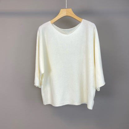 Women Wool Cashmere Round Neck Mid Sleeve Sweater