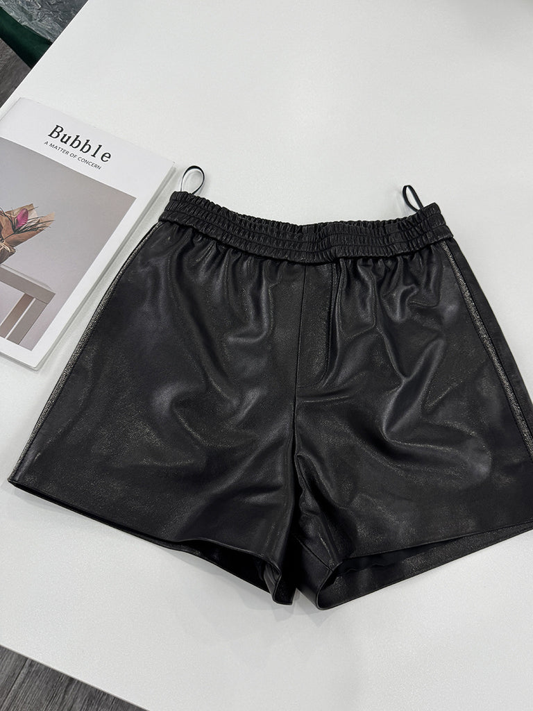 Brown Genuine Leather Shorts for Women