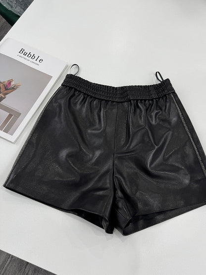 Brown Genuine Leather Shorts for Women