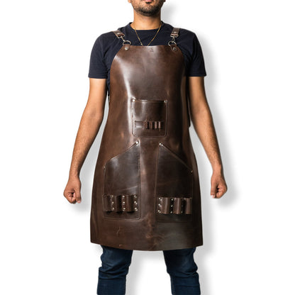 Cowhide Leather Brown Apron For Woodworkers, Blacksmith, Cooks, Workshop