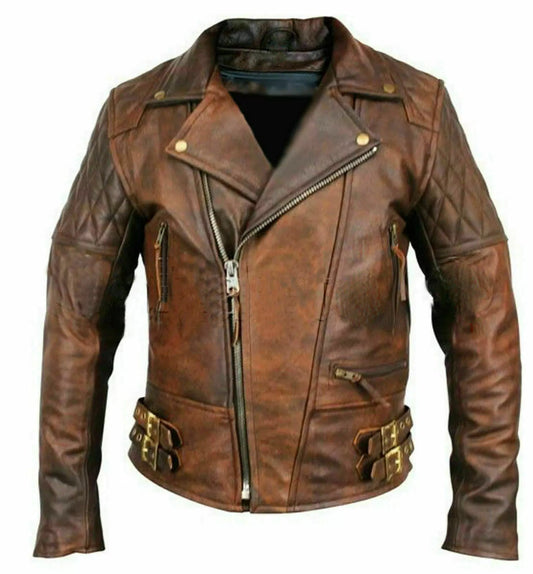 Men's Biker Motorcycle Distressed Leather Jacket