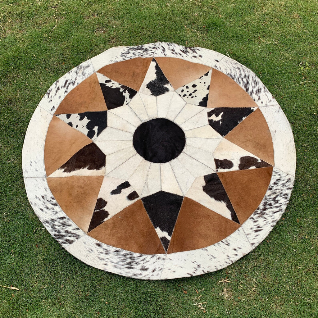 Custom Cowhide Round Patchwork Rug