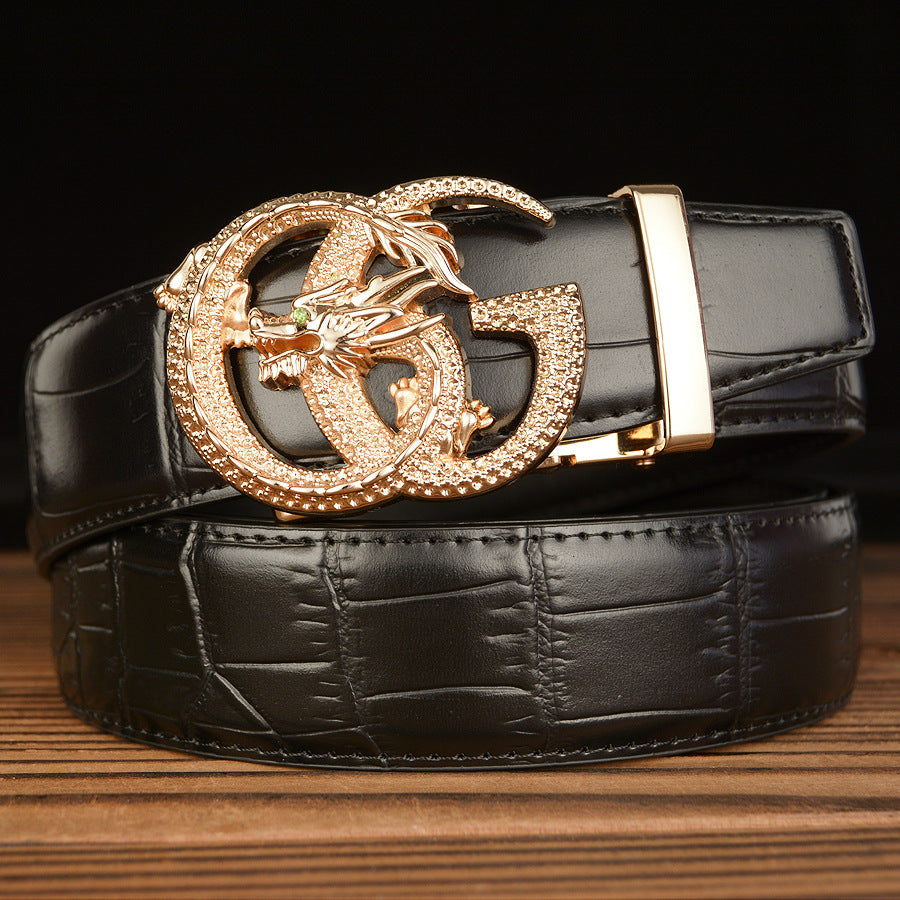 Men’s Leather Belt with Dragon G-Shaped Buckle