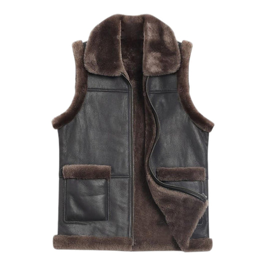 Real Leather Fur Pilot Vest