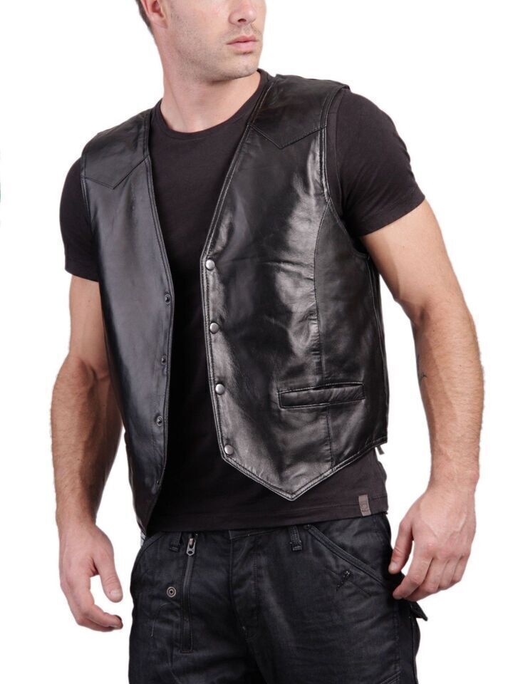 Genuine Leather Waistcoat Black Jacket