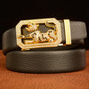Men’s Full Grain Leather Belt with Rhinestone Leopard Buckle