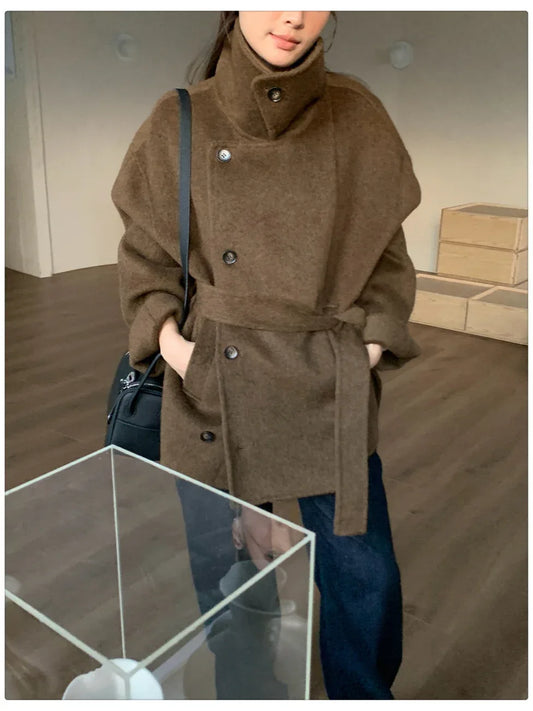 Short Double-Sided Hand-Sewn Wool Coat 1 S