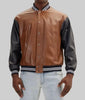 men varsity leather jacket brown black