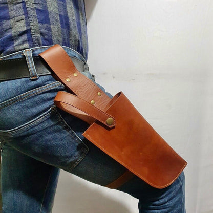 Genuine handmade brown leather gun holster