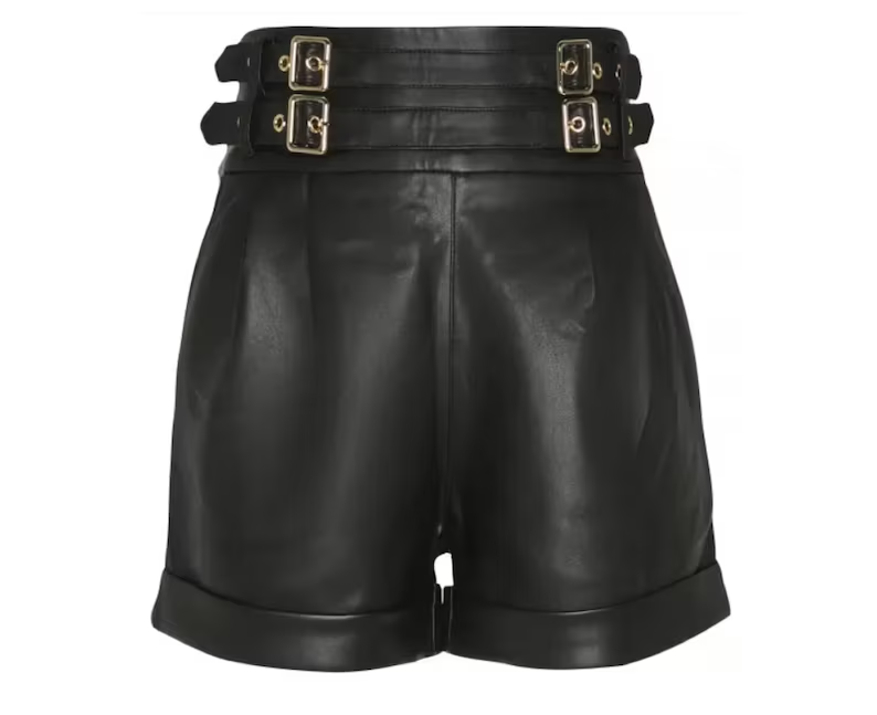 Genuine Leather Women Black Shorts