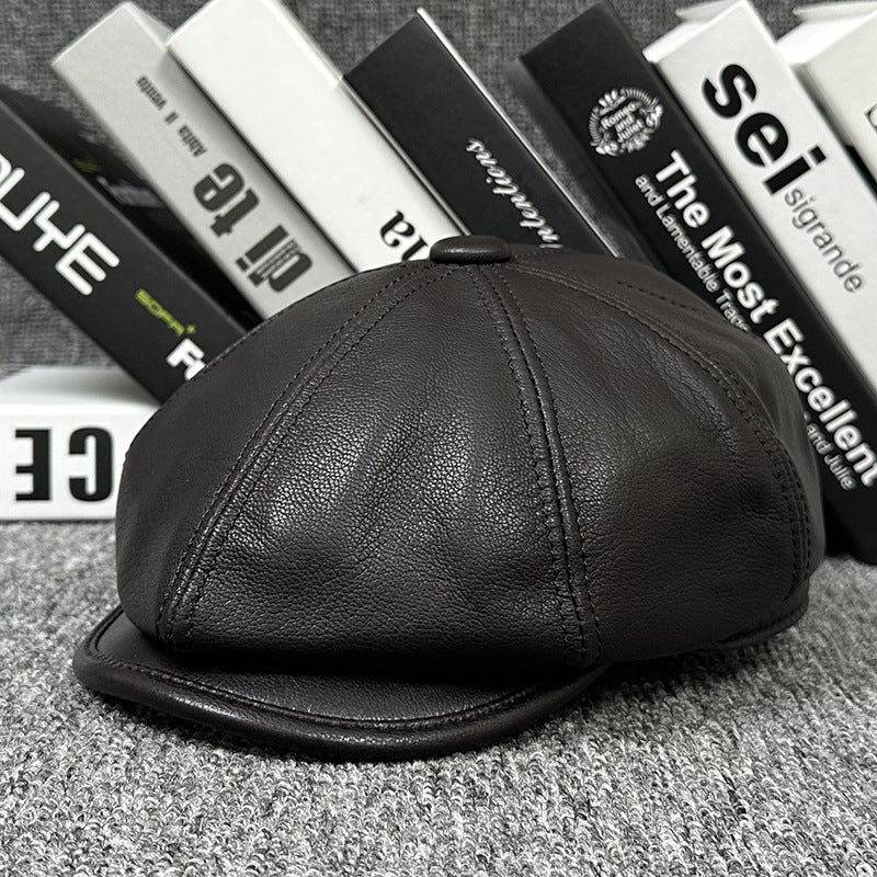 Sheepskin Leather Newsboy Cap British Gatsby Hat