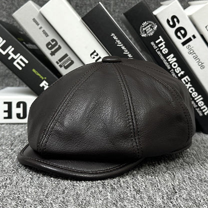 Sheepskin Leather Newsboy Cap British Gatsby Hat