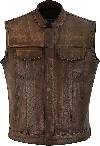 Mens Distressed Brown Leather Vest