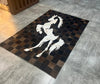 Dark Cowhide Patchwork Rug with Horse Design