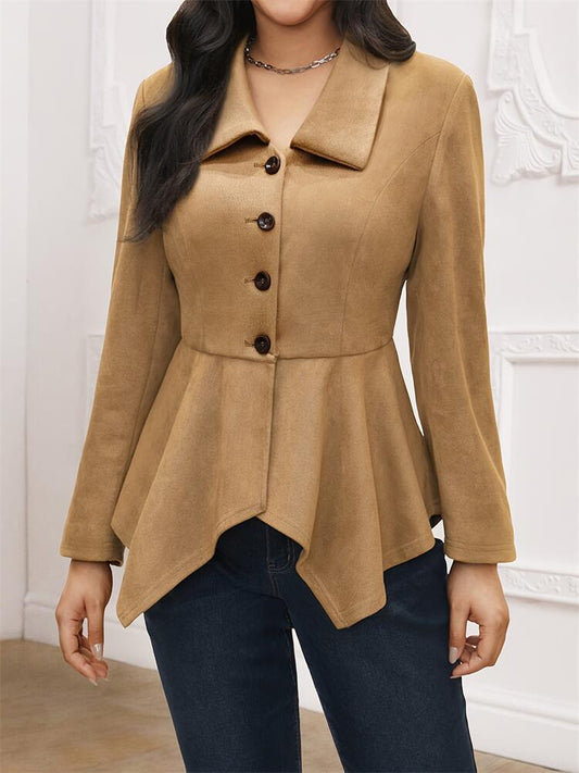 Brown Faux Suede Jacket Women’s with Irregular Hem