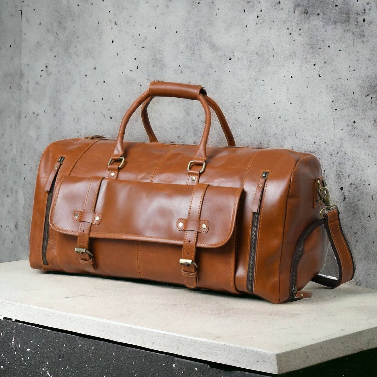 Classic Brown Leather Vacations Duffel Bag