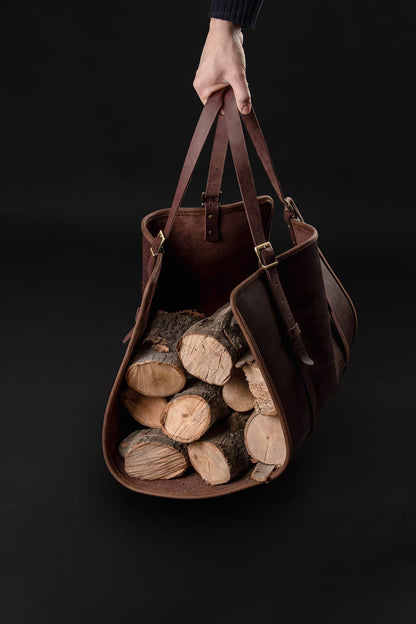 Leather Long Firewood Log Carrier Tote