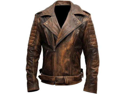 Men's Slim Fit Distressed Quilted Leather Jacket