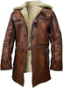 Shearling Distressed Leather Trench Coat Jacket Men's