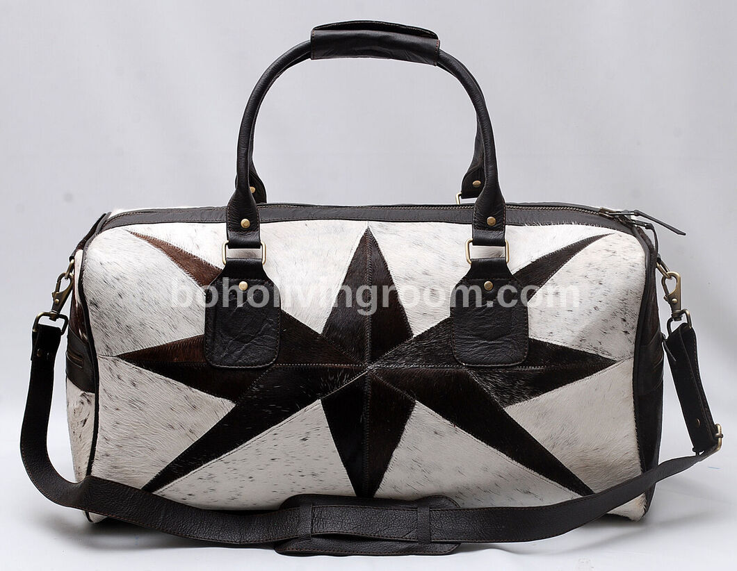 Black White Cowhide Weekender Bag