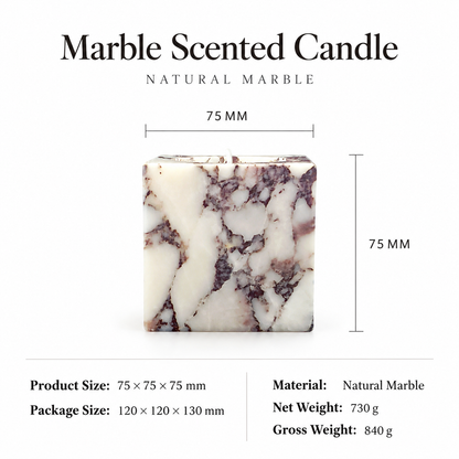 White Marble Cube Candle Holder with Dark Stone Veining