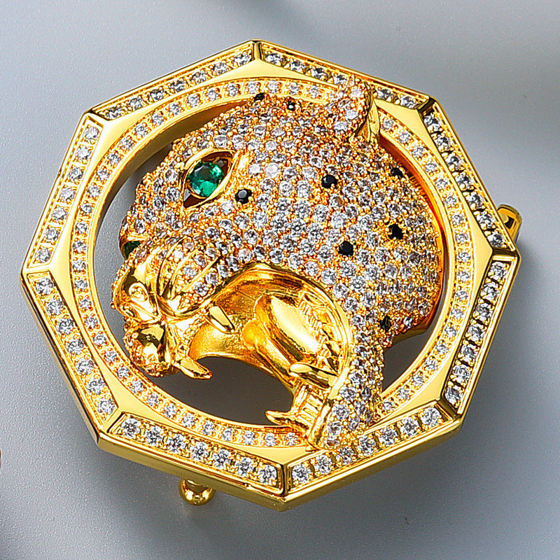 Animal Head Belt Buckle with Rhinestones and Stainless Steel Frame
